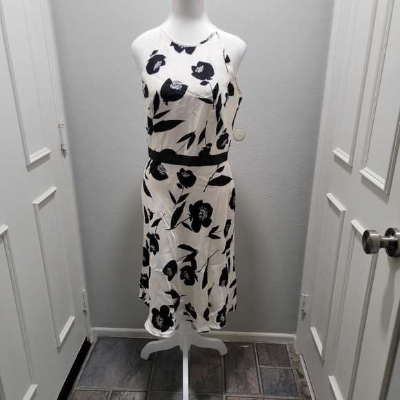 Ann Taylor Dresses & Skirts - Ann Taylor White Midi Dress with Black Floral Print